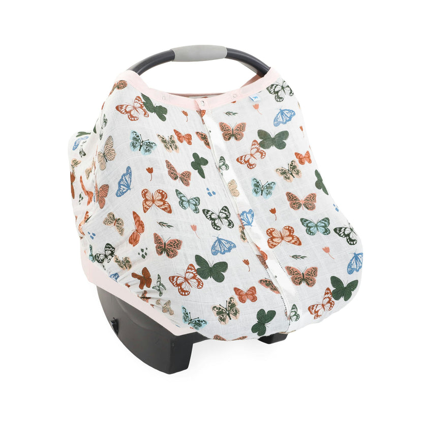 Cotton Muslin Car Seat Canopy - Butterflies