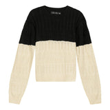 Cropped 2 Tone Cable Knit Sweater