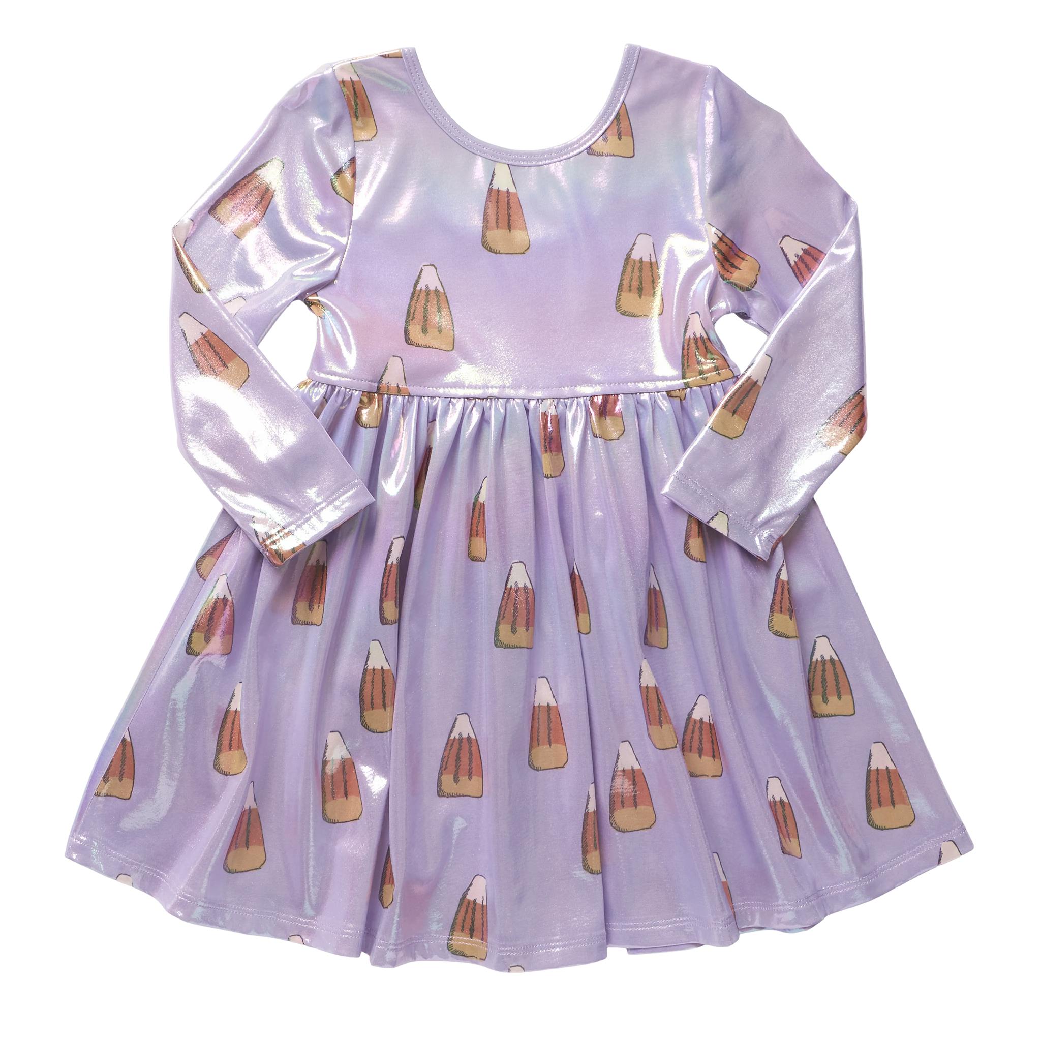 Girls Lame Steph Dress - Lavender Candy Corn