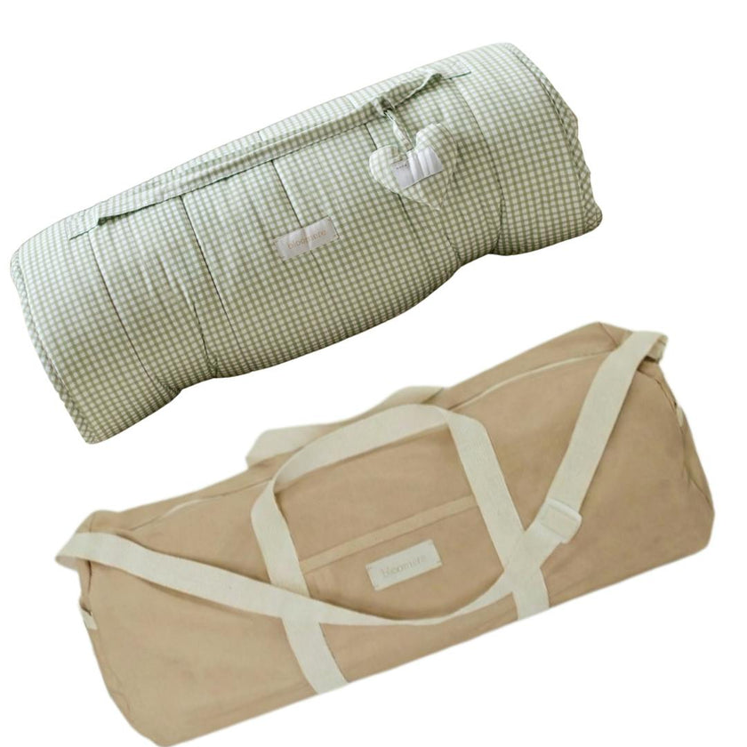 BLOOMERE Nap Mat Set (Green Gingham Beige Bag)