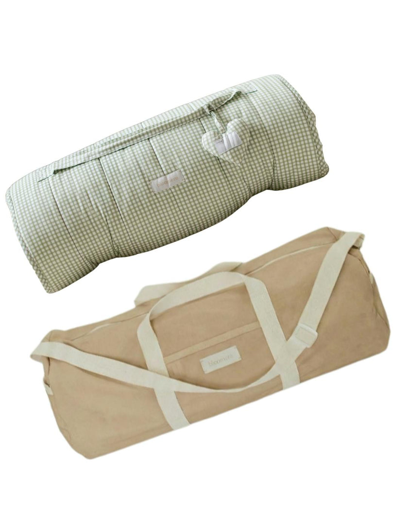 BLOOMERE  Nap Mat Set (Green Gingham Beige Bag)