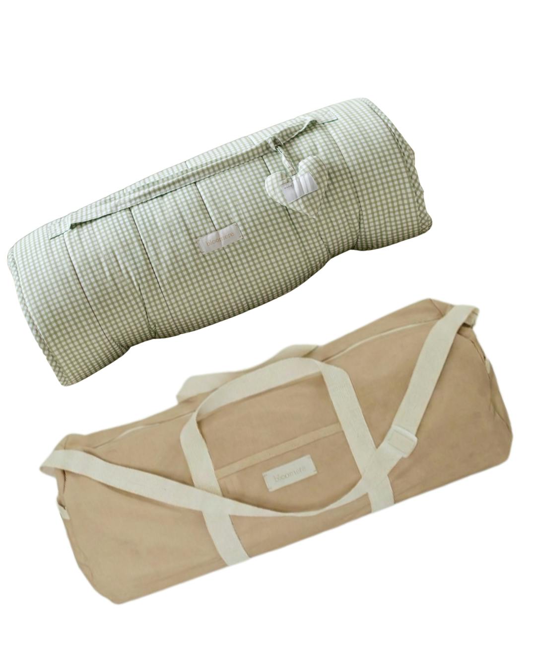 BLOOMERE Nap Mat Set (Green Gingham Beige Bag)