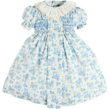 Audrey Toile Hand Smocked Ruffle Collar Short Sleeve Dress in Blue (12mths- 10yrs)