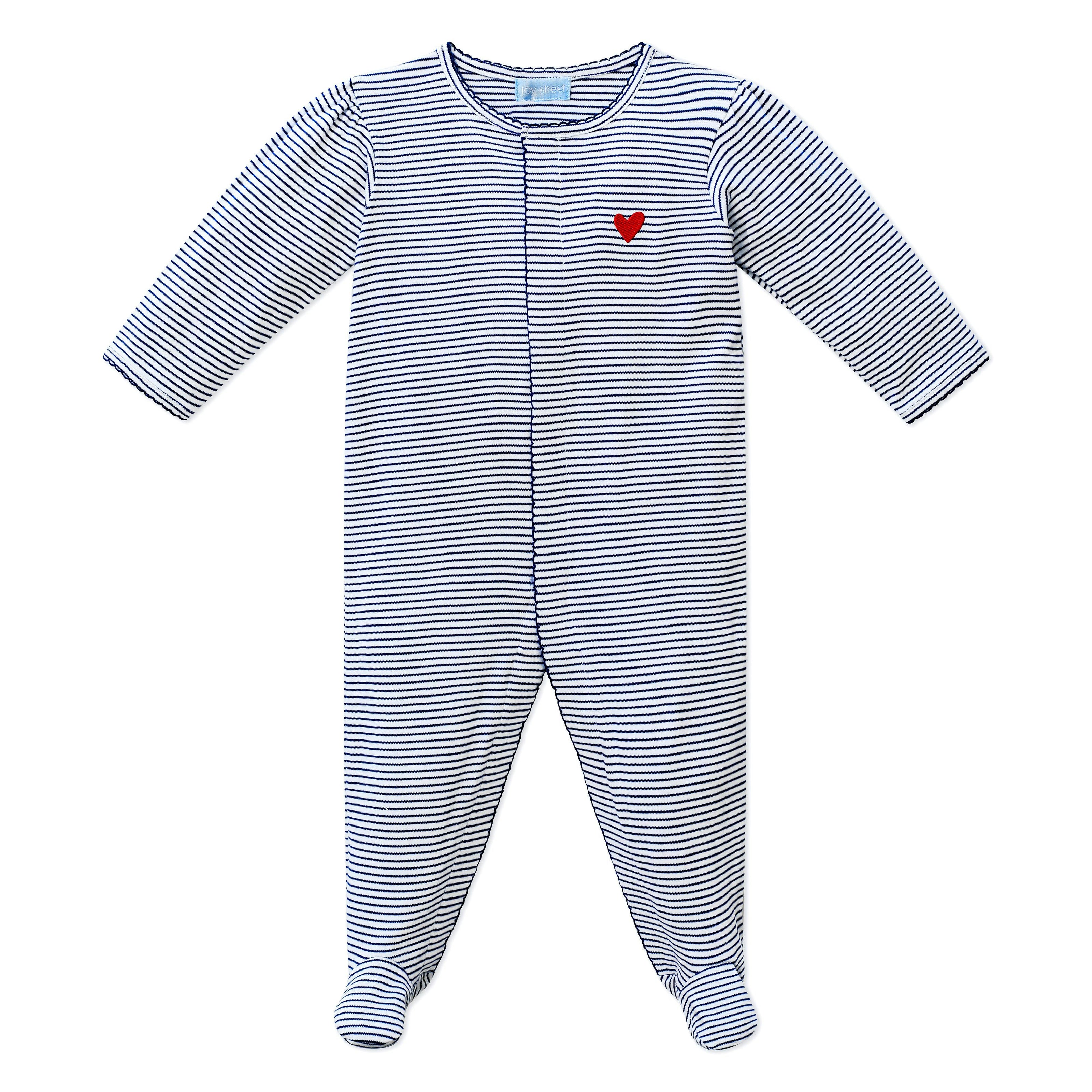 Harbor Heart Stitch Stripe Puff Snap Baby Onesie