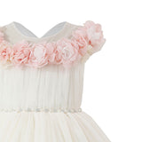 White Silvera Dress with Pink Petal Trim