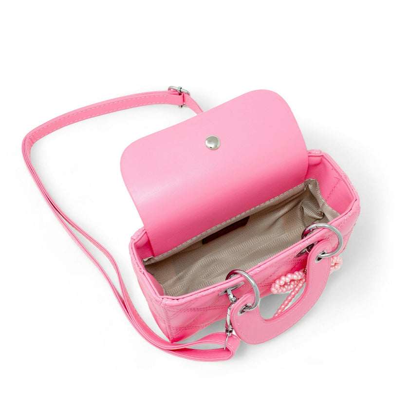 Quilted Rectangle Bow Charm Handbag