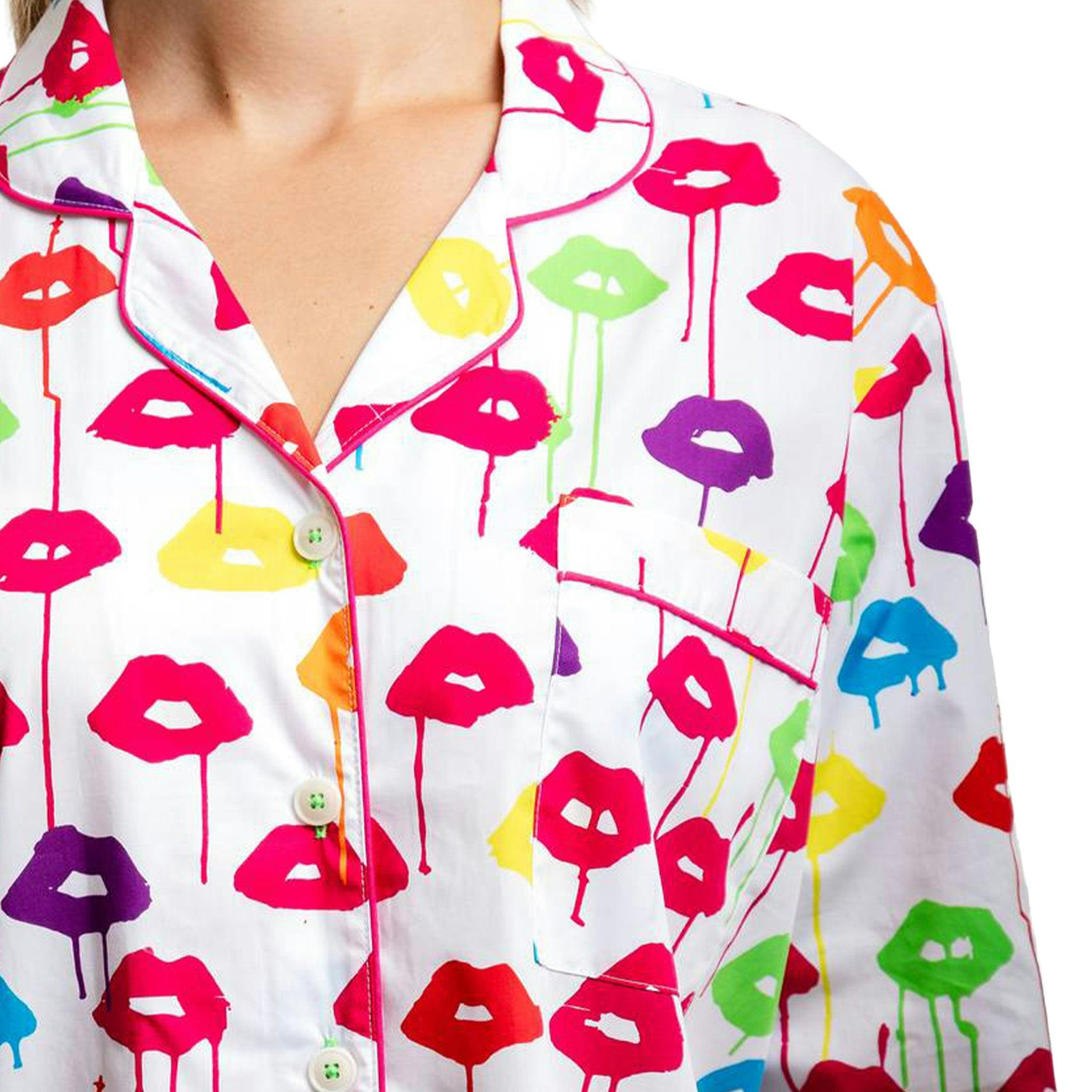 Women's Drawbertson Drippy Lips Night Shirt - Organic Cotton Poplin