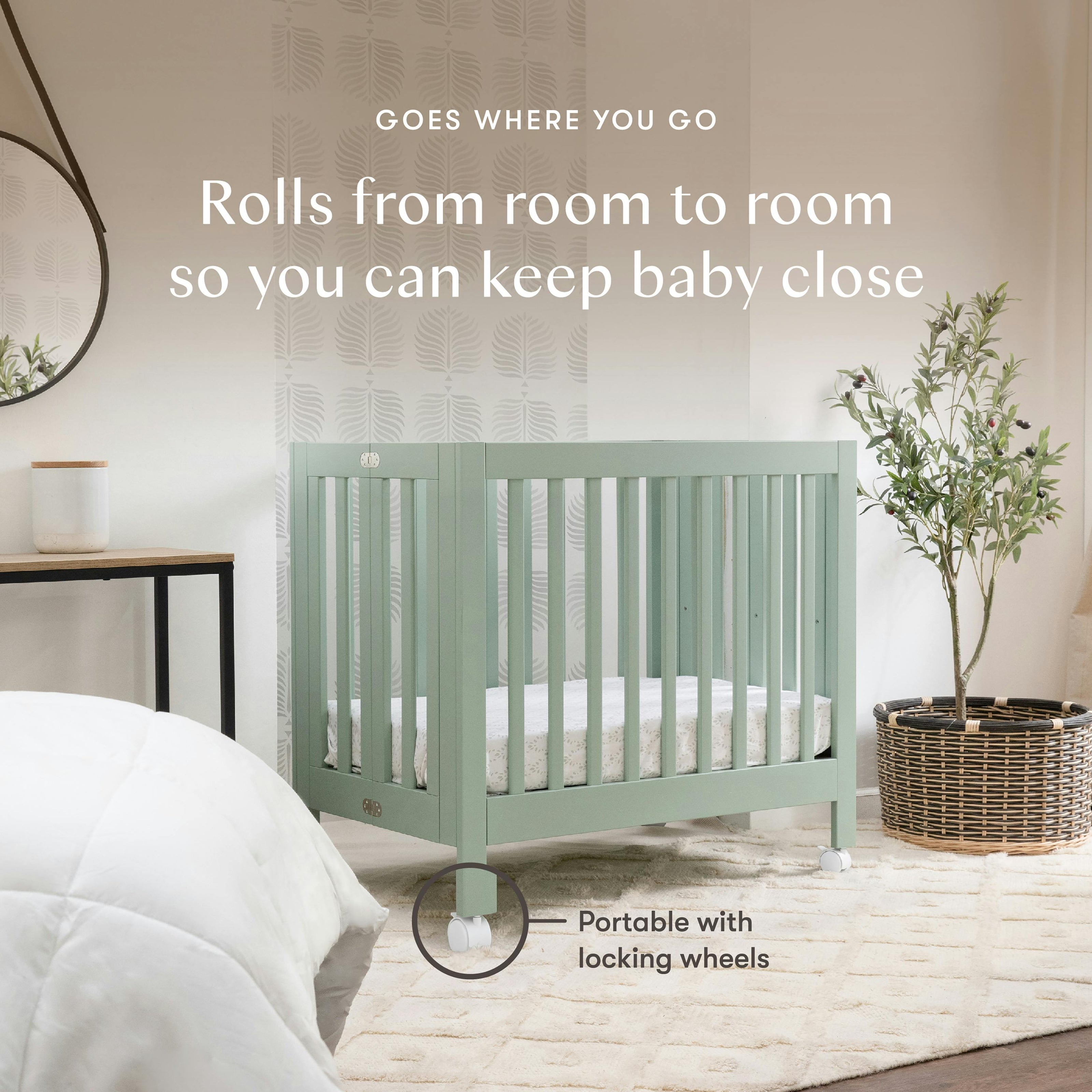 Origami Mini Crib in Light Sage