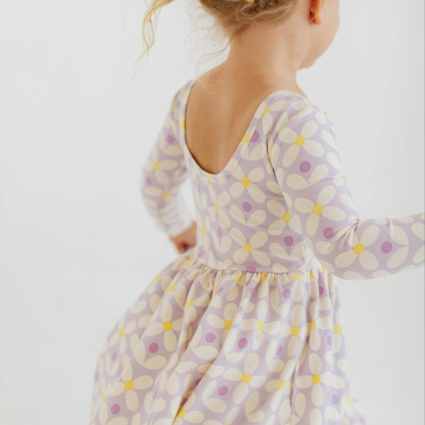 3/4 Sleeve Twirl Dress in Pale Purple Petals