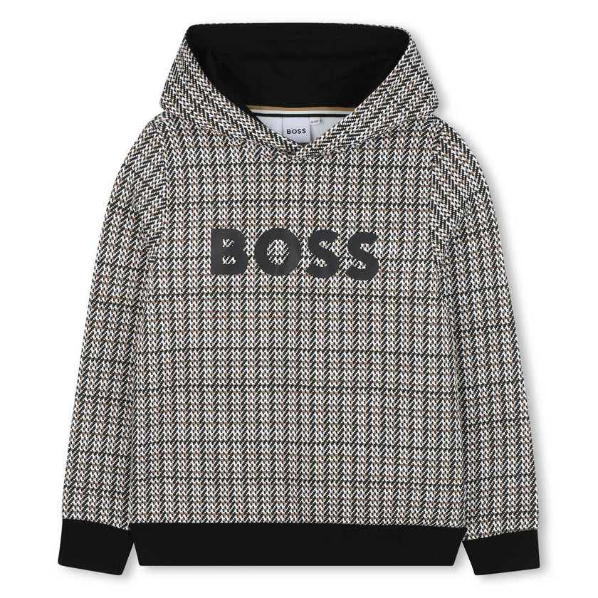 Black Hooded Sweat Top Brown Pattern