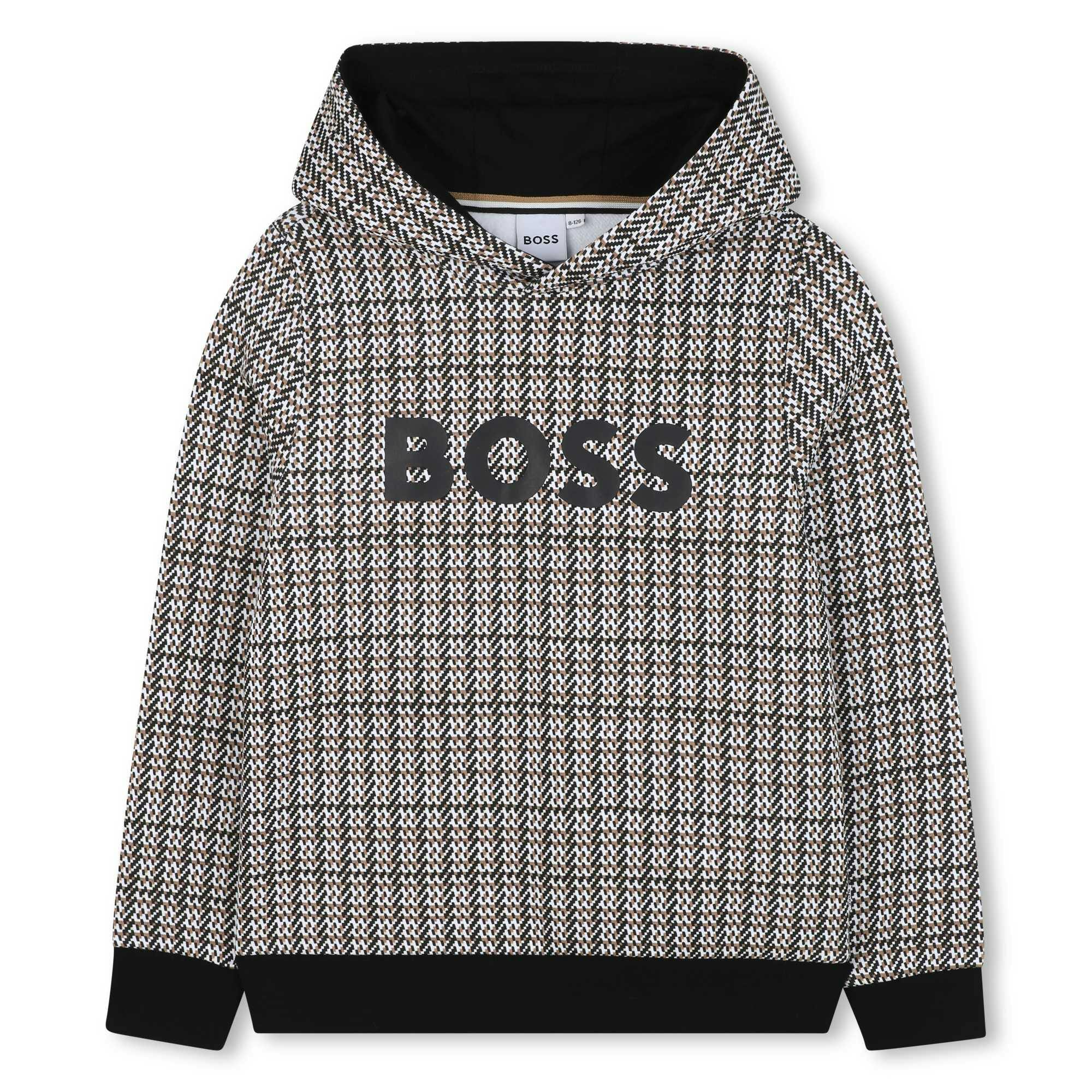 Black Hooded Sweat Top Brown Pattern