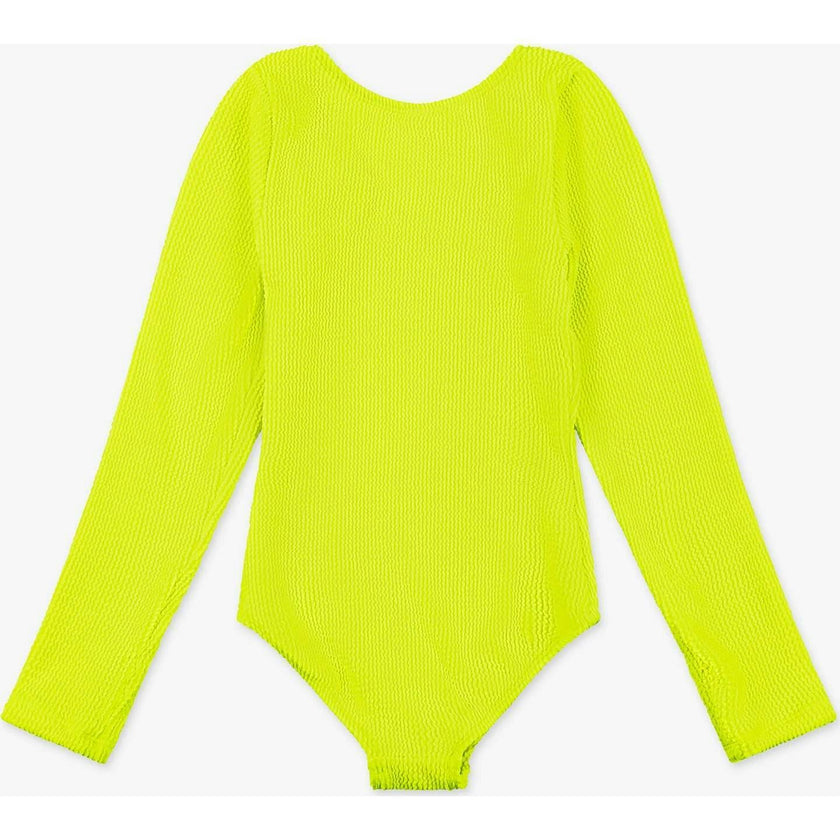 Crinkle Long Sleeve One Piece Swimsuit, Lime