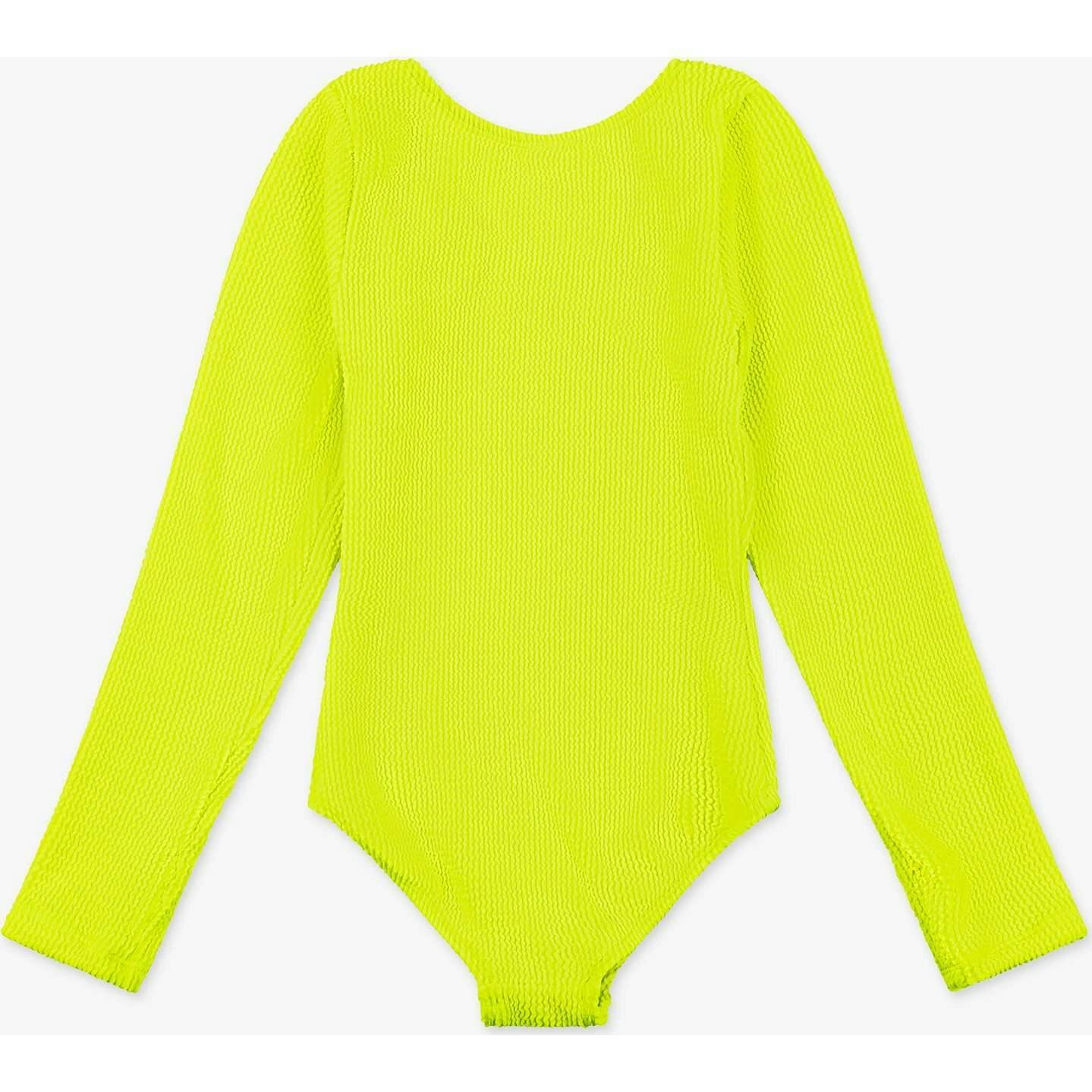 Crinkle Long Sleeve One Piece Swimsuit, Lime