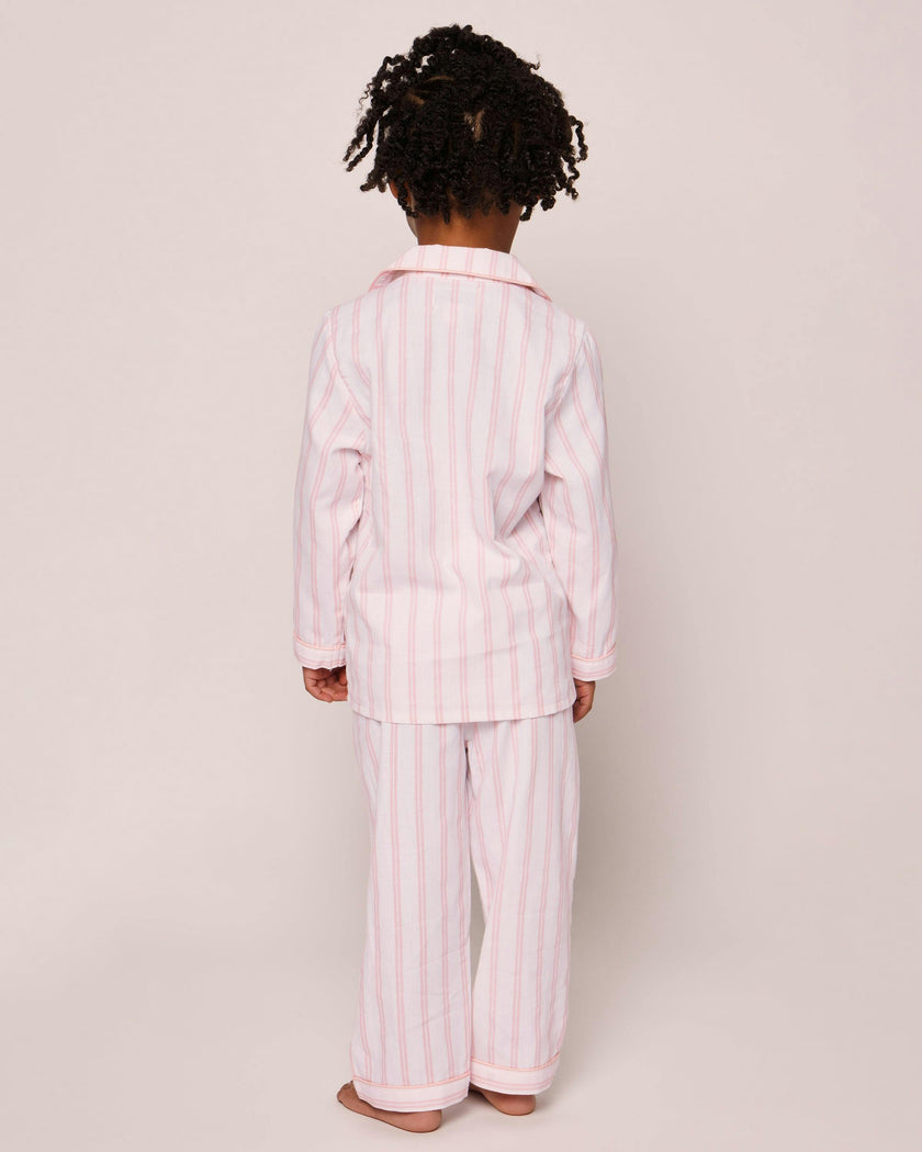 Kid's Twill Pajama Set in Pink and White Stripe