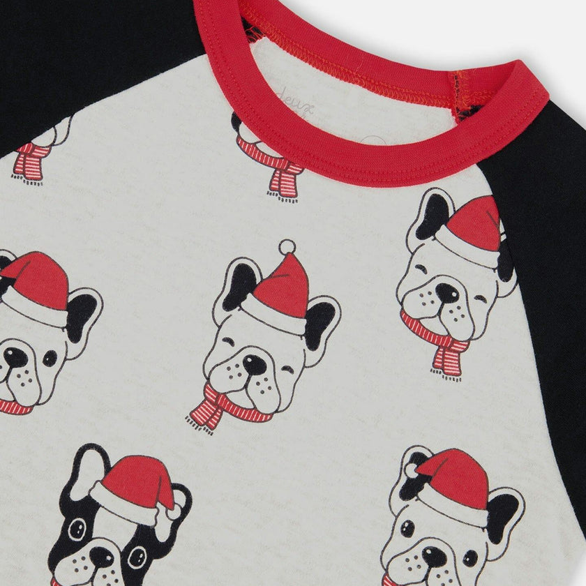 Organic Cotton Printed Dogs Two Piece Pajama Set Oatmeal Mix