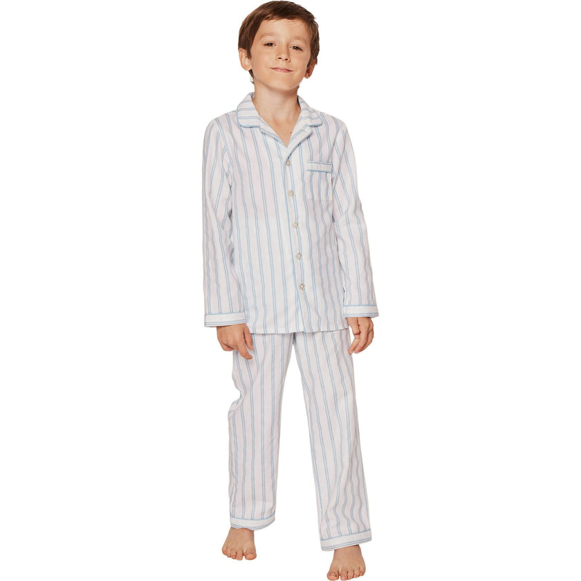 Kid's Twill Pajama Set in Periwinkle Stripe