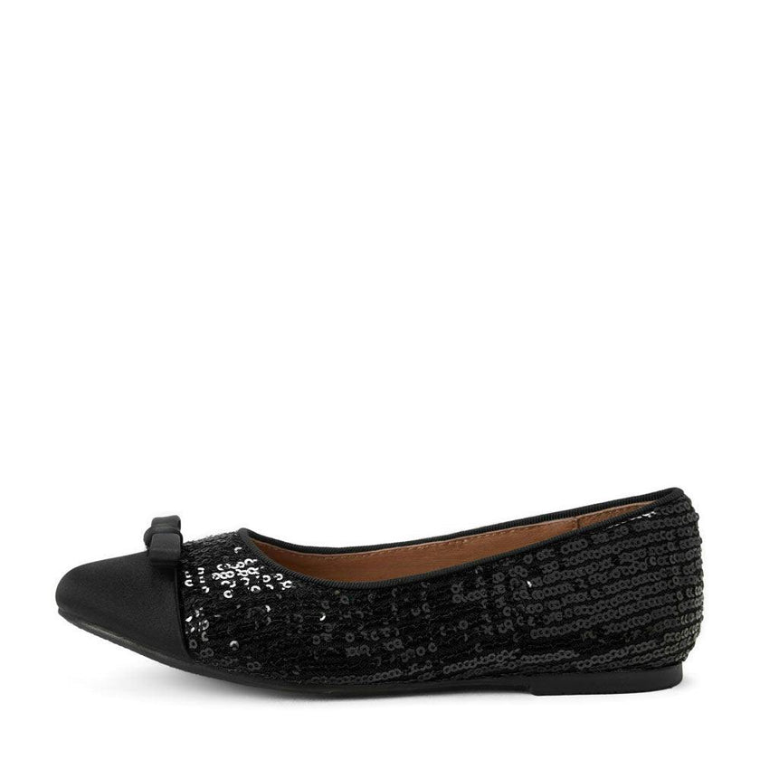 Angelina Sequins Bow Satin Round Toe Ballet Flat