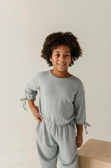 Girls Drop Shoulder Blouson Knit Jumpsuit in Rose Cloud