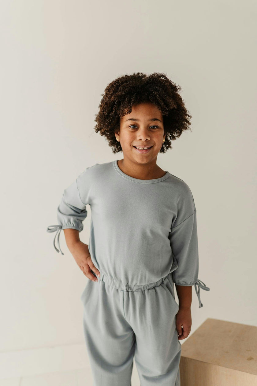 Girls Drop Shoulder Blouson Knit Jumpsuit in Rose Cloud