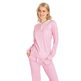 Women's Peony Jersey Long PJ Set - Pink Stripe Organic Stretch Cotton