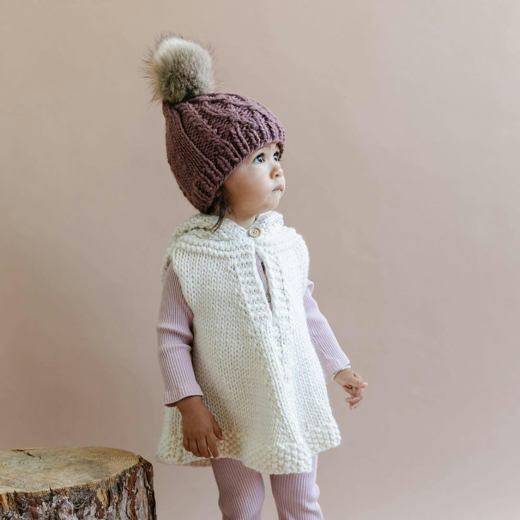 Poncho with hood, Blush