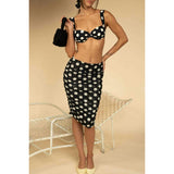 Polka Dot Mesh Ruched Midi Skirt