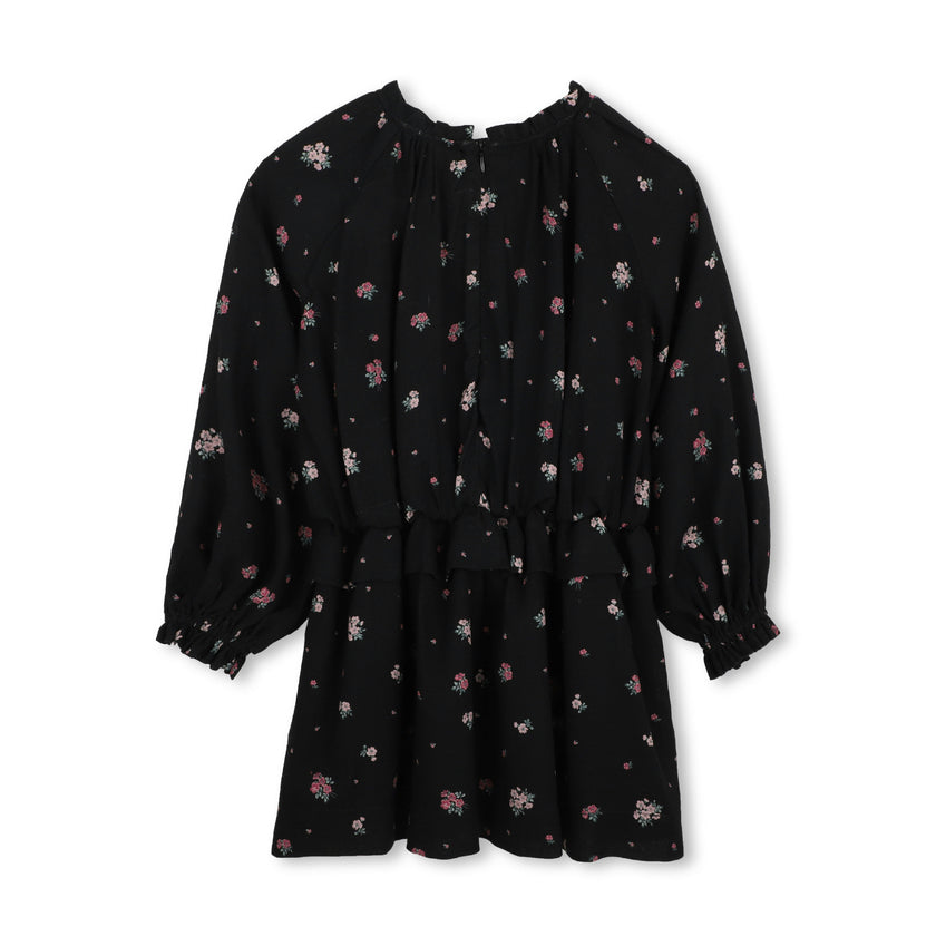 Black Floral Crepe Dress
