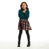 Kids Knit Twofer Dress | Green Plaid