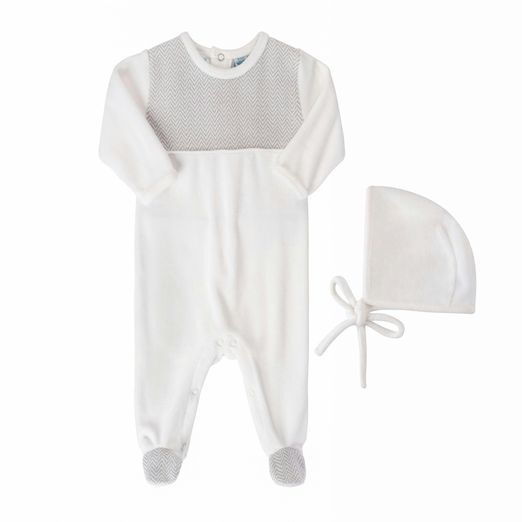Baby Chevron Velour Romper with Hat
