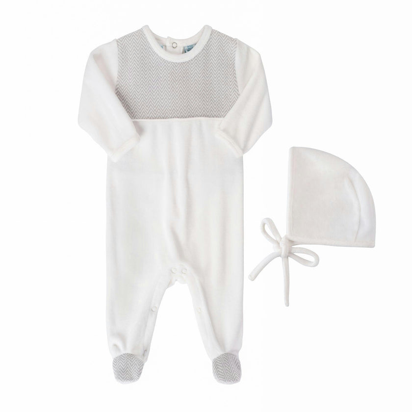 Baby Chevron Velour Romper with Hat