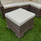 Wooden Outdoor Sectional Ottoman & Umbrella Set with Cushions