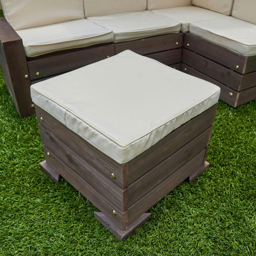Wooden Outdoor Sectional Ottoman & Umbrella Set with Cushions