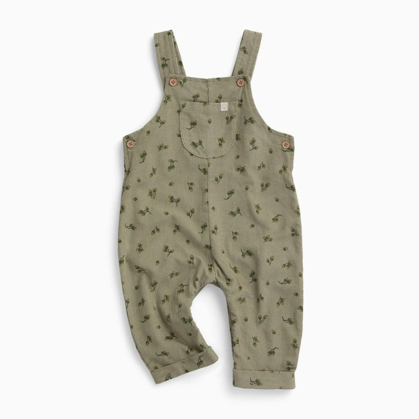 Green Corduroy Acorn Print Overalls