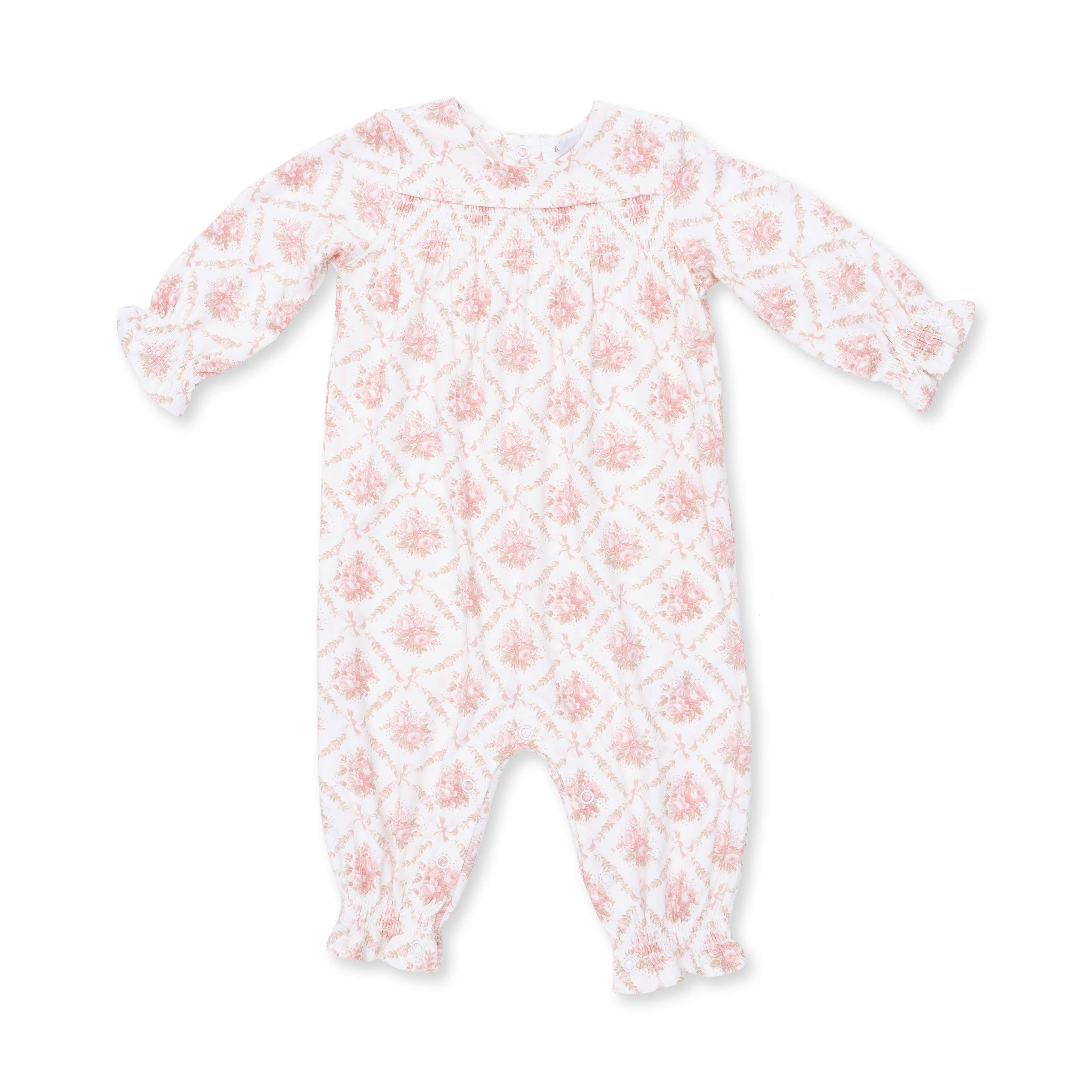 Rose Bow Lattice - Smocked Long Sleeve Romper
