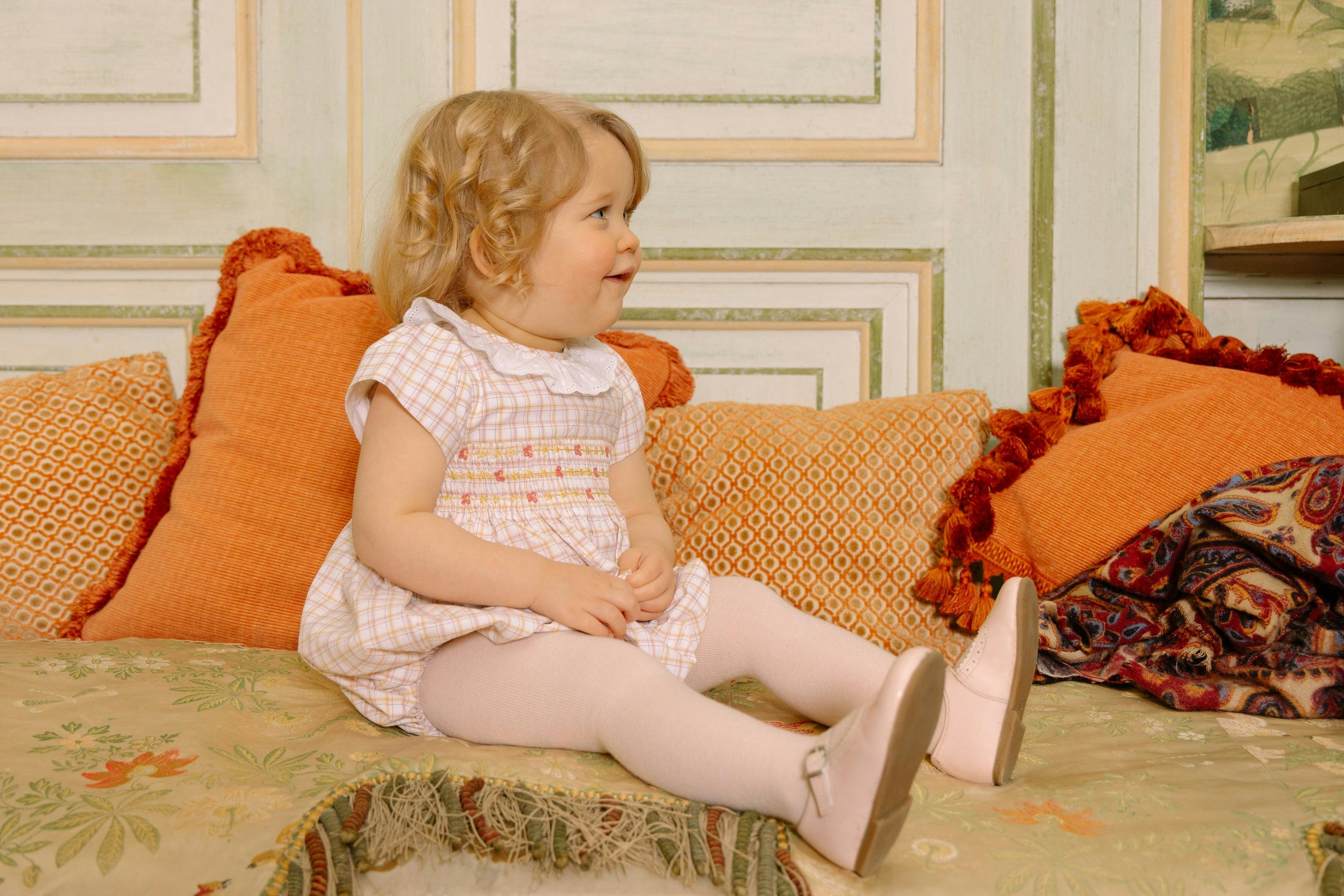 Zita Yellow Tartan Smocked Bubble