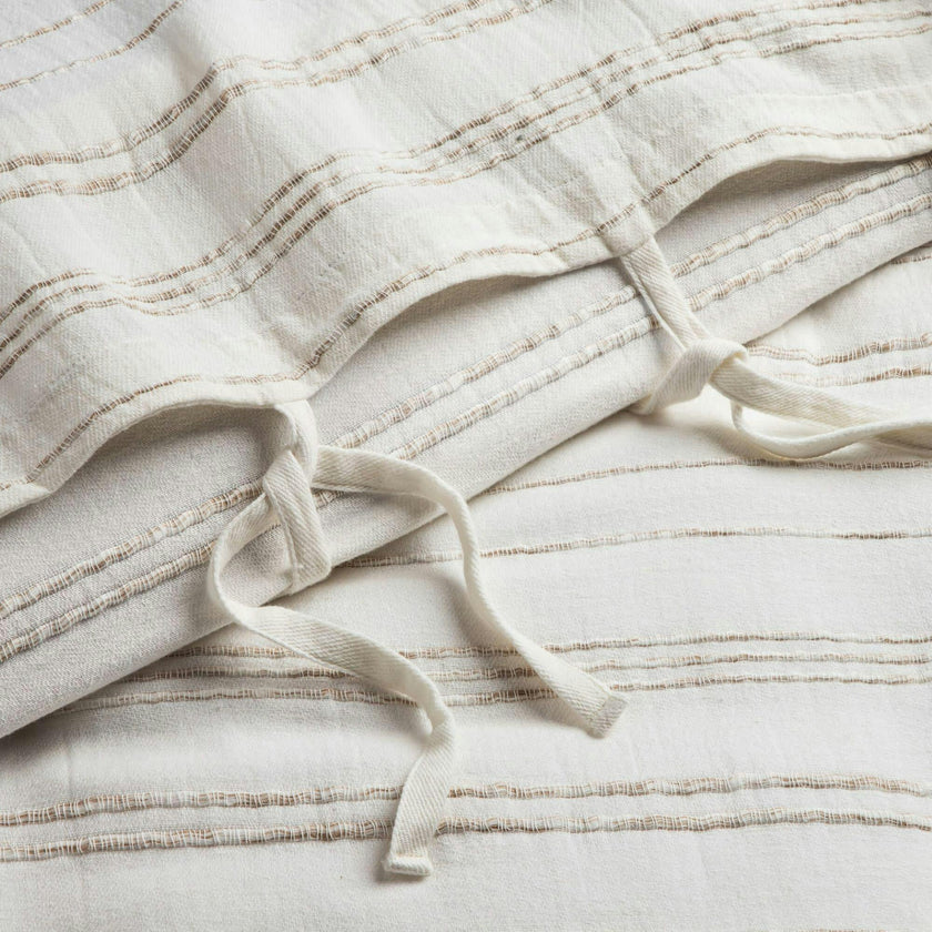 White & Beige Stripe Duvet Cover, White