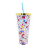 Packed Party Celebrate Every Day Confetti Reusable Tumbler - 24 oz Double Wall Plastic Tumbler with Floating Confetti, Gold Lid, and Reusable Straw, BPA-Free