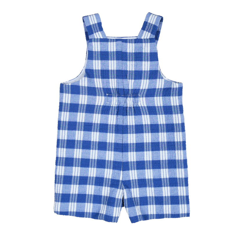 Plaid Seersucker Shortall With Front Pocket