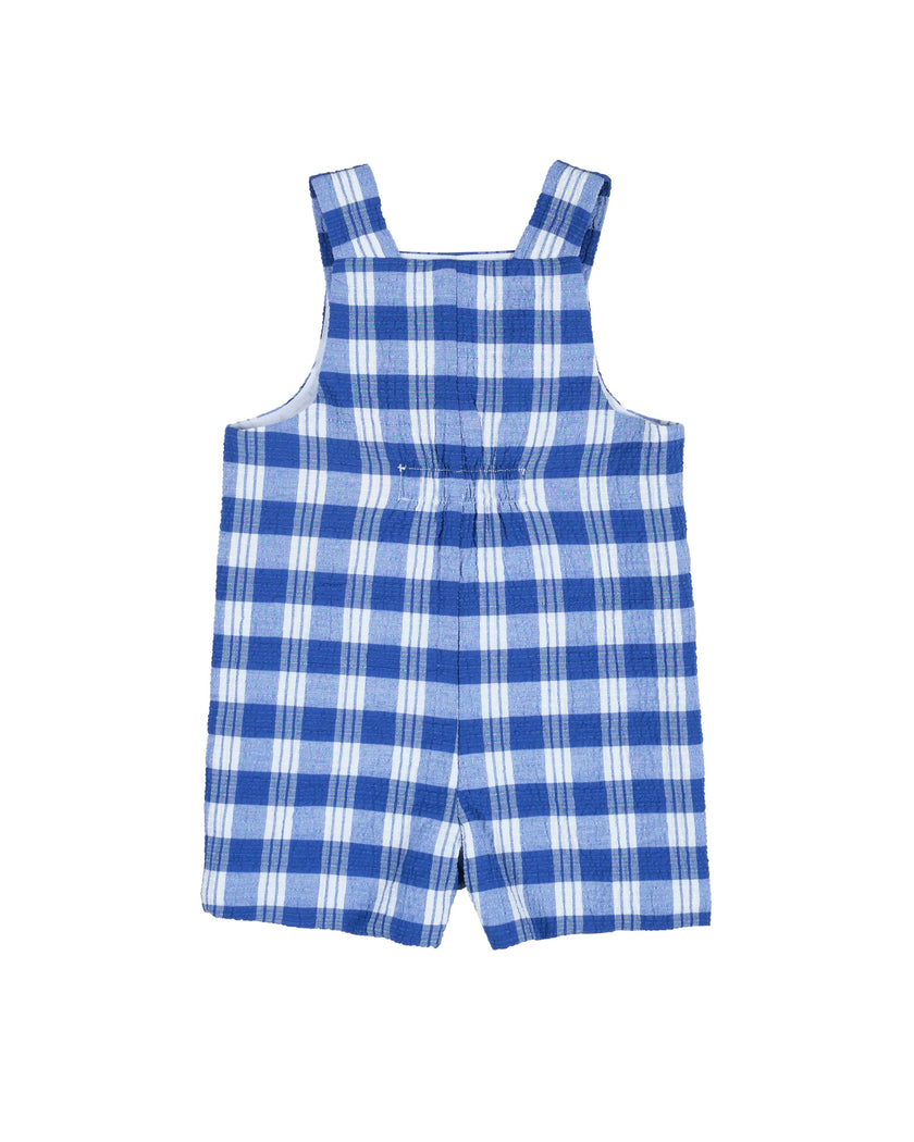 Plaid Seersucker Shortall With Front Pocket