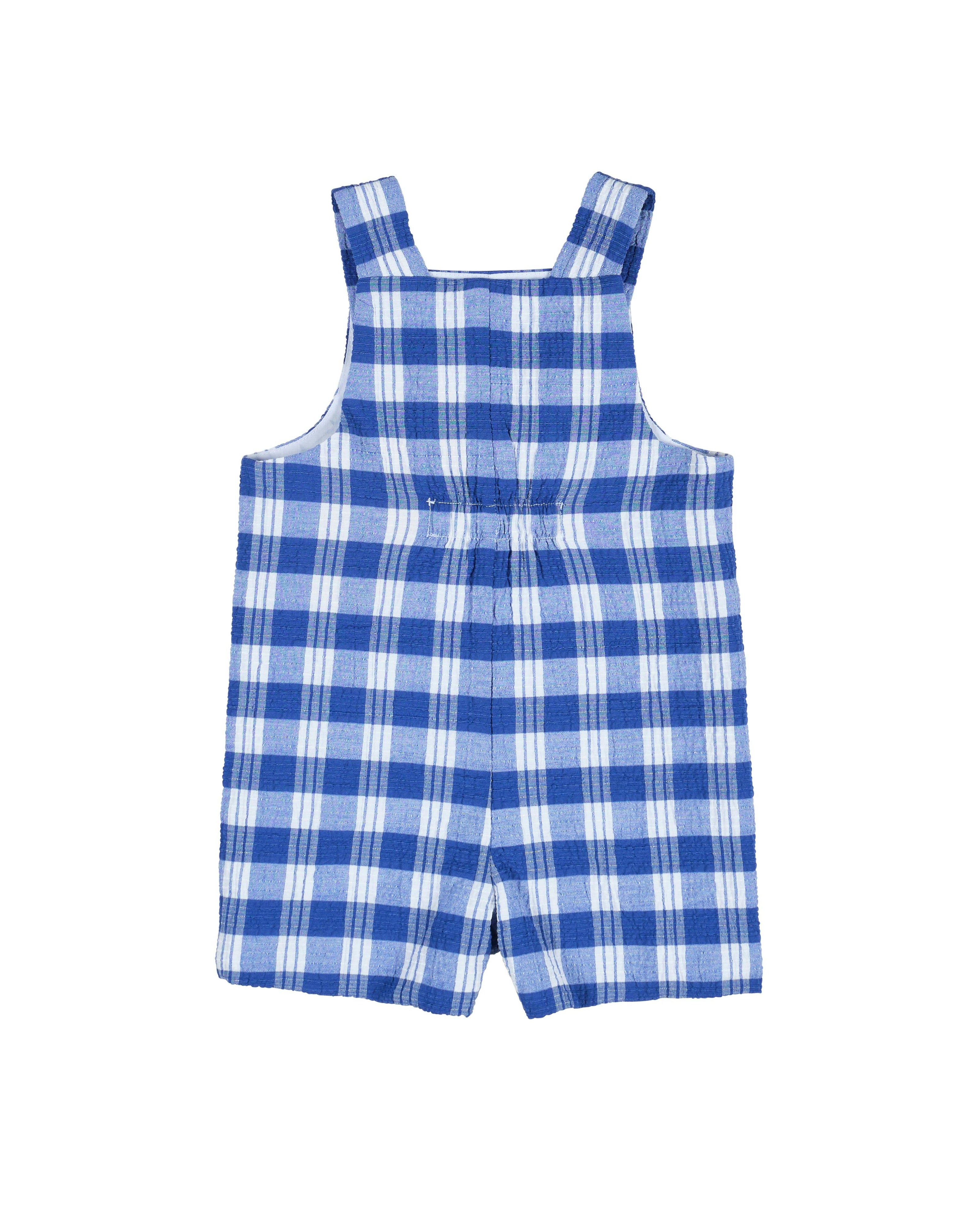 Plaid Seersucker Shortall With Front Pocket