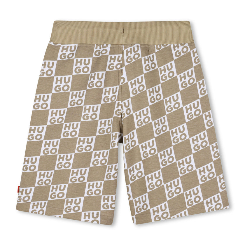 Hugo Kids Beige Shorts for Boys with All-Over Logo Print