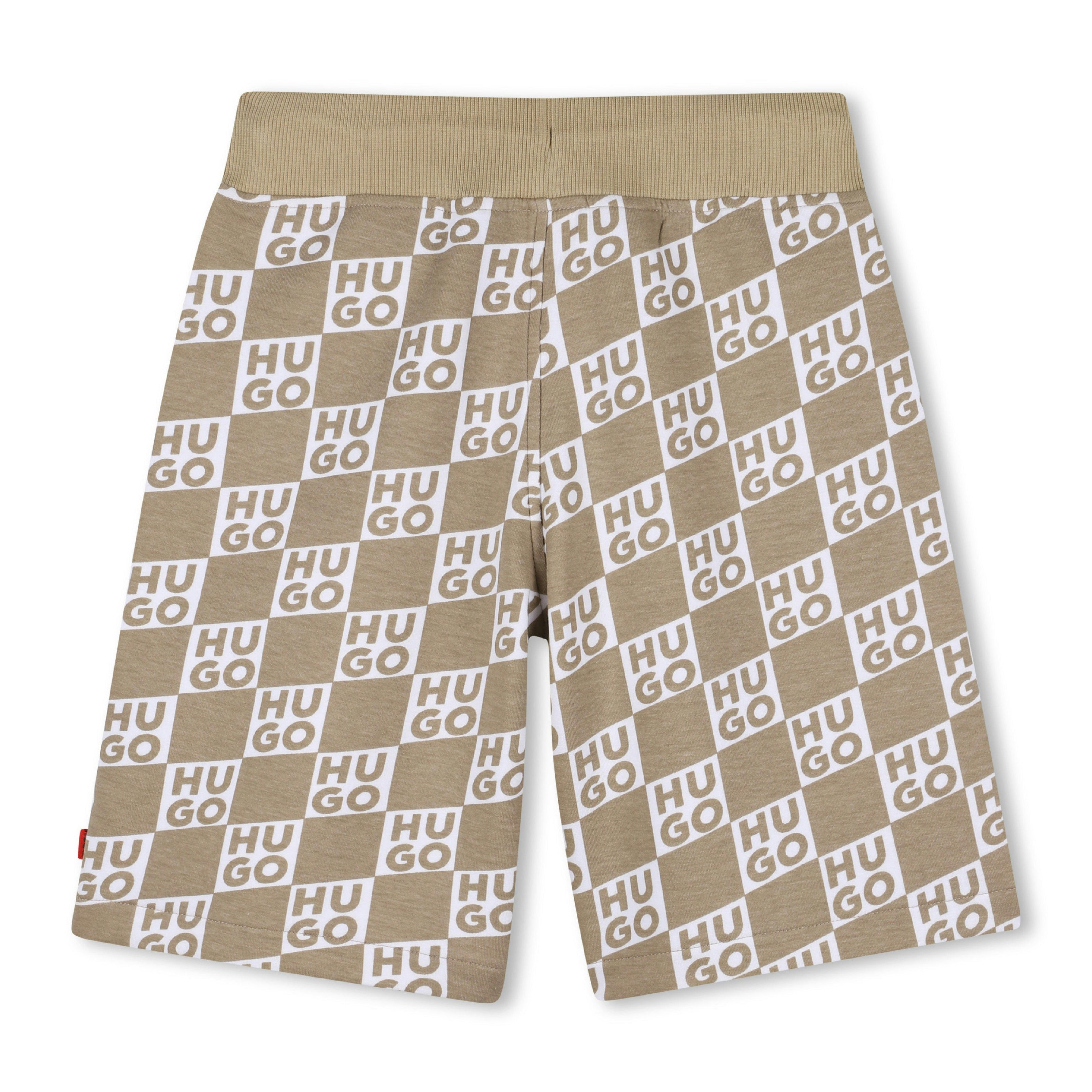 Hugo Kids Beige Shorts for Boys with All-Over Logo Print