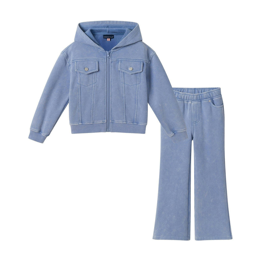 Girls (4-6X) Knit Denim Hoodie Set | Light Wash Blue