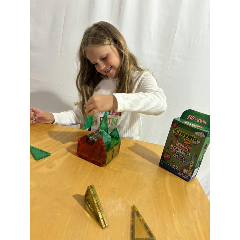 Crayola Holiday Glitter Mini PIP Magnetic Tiles 27-Piece
