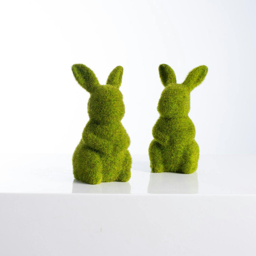Moss Covered Standing Bunny Rabbits Easter Tabletop Decor - Set of 2