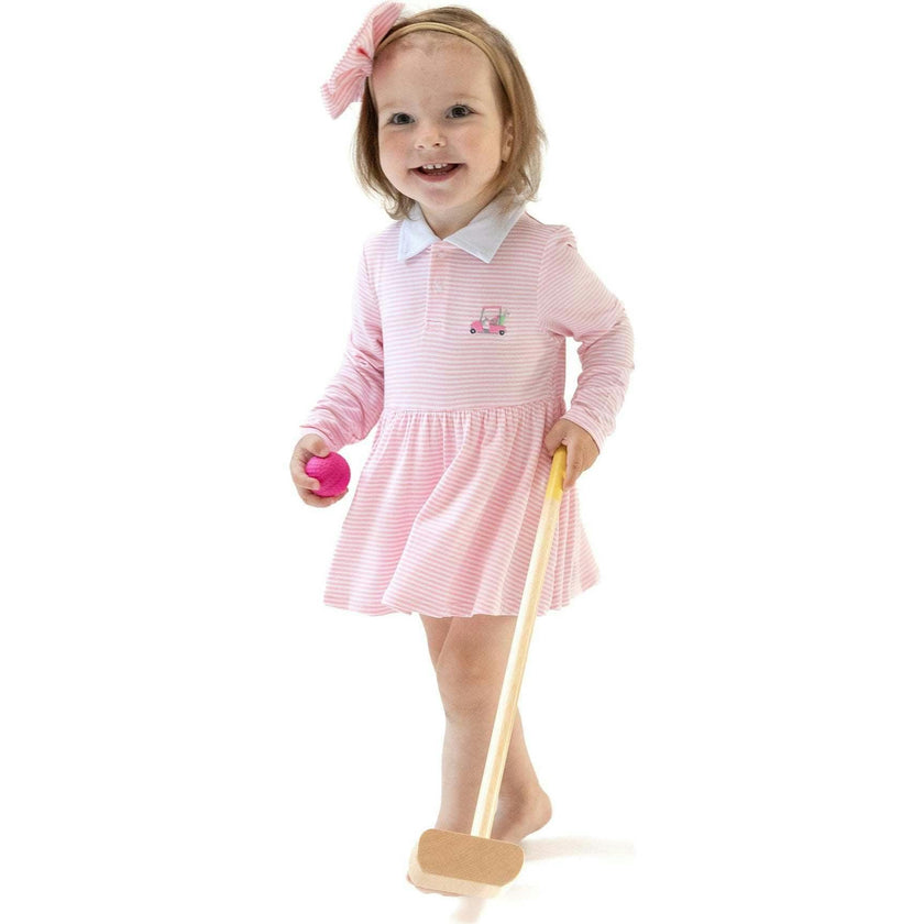 Baby Golf Carts - Pink - Long Sleeve Polo Bodysuit Dress