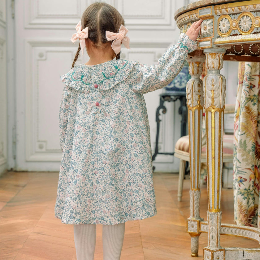 Yse Blue Floral Long Sleeve Bishop Dress