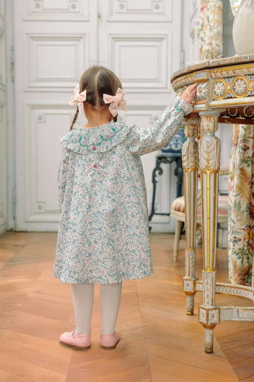 Yse Blue Floral Long Sleeve Bishop Dress