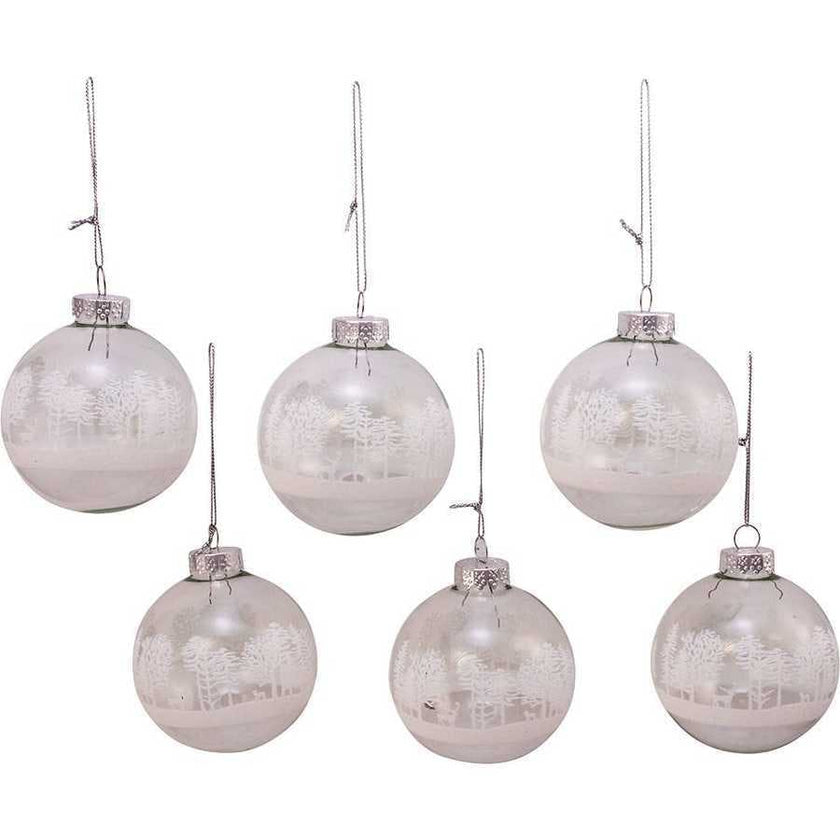 80MM Clear with White Tree Design Glass Ball Ornaments