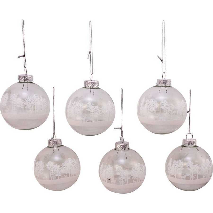 80MM Clear with White Tree Design Glass Ball Ornaments